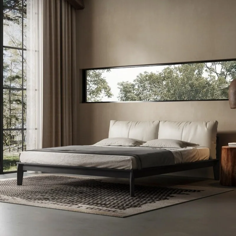 

Leather bed designer modern retro master bedroom large bed 1.8 meters high-end atmosphere solid wood wedding bed soft bag