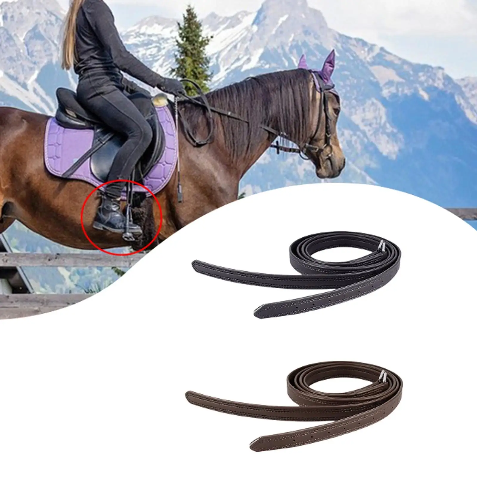 

2 Pieces Straight Leather Horse Riding Equipment Soft Stability Sturdy Supplies Non Stretch Stirrup Straps Equestrian Gear