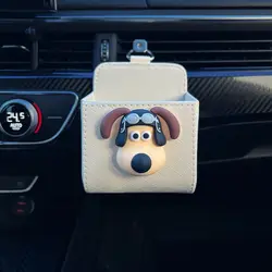Cute Cartoon Dog Car Outlet Vent Tidy Storage Box PU Leather Coin Bag Case Pocket Organizer Tidy Hanging Pilot Dog Organizer Box