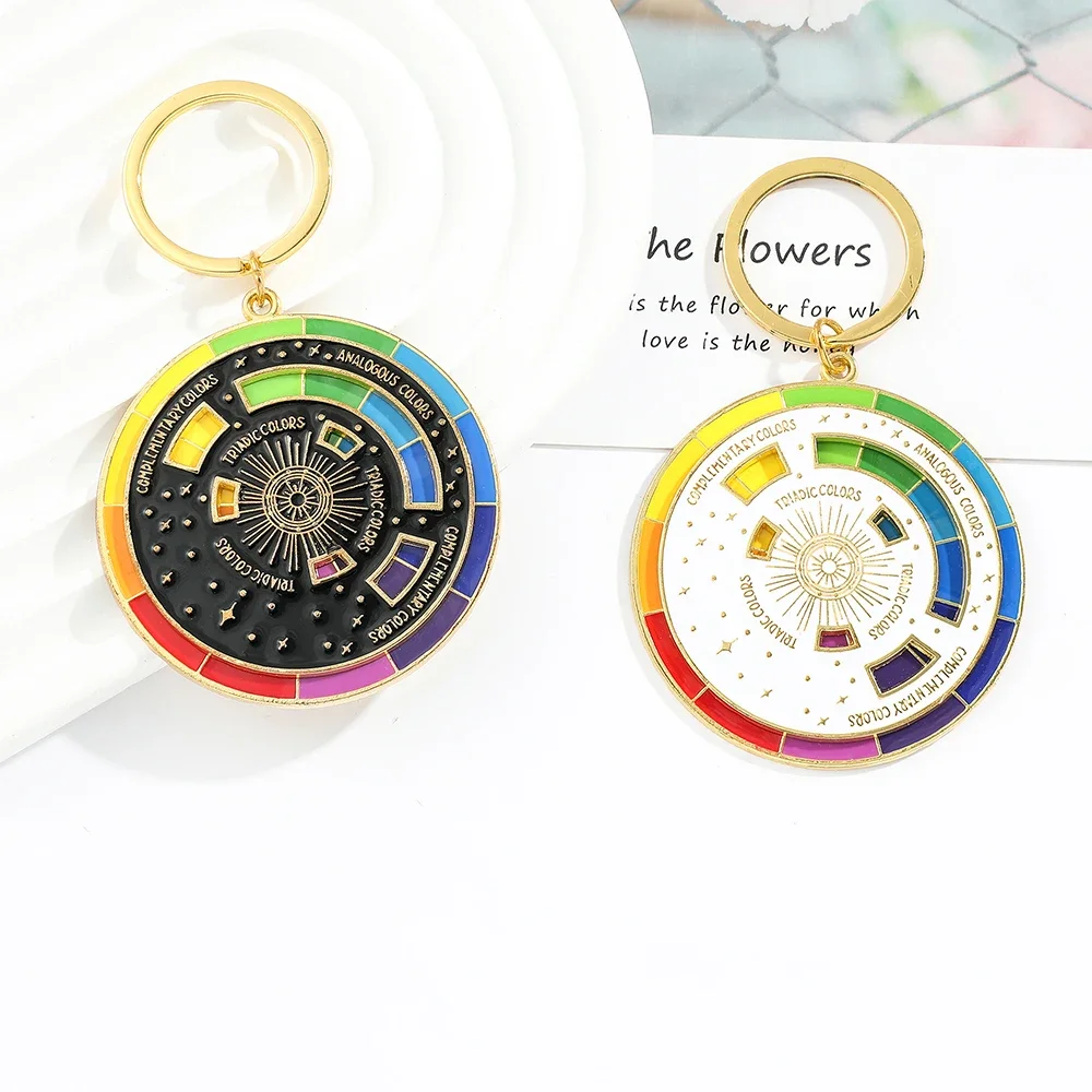 Color Wheel Rotatable Keychain Creative Turntable Color Wheel Charm Aesthetic Arts Gifts Key Holder for Artists Fashion Jewelry image 2