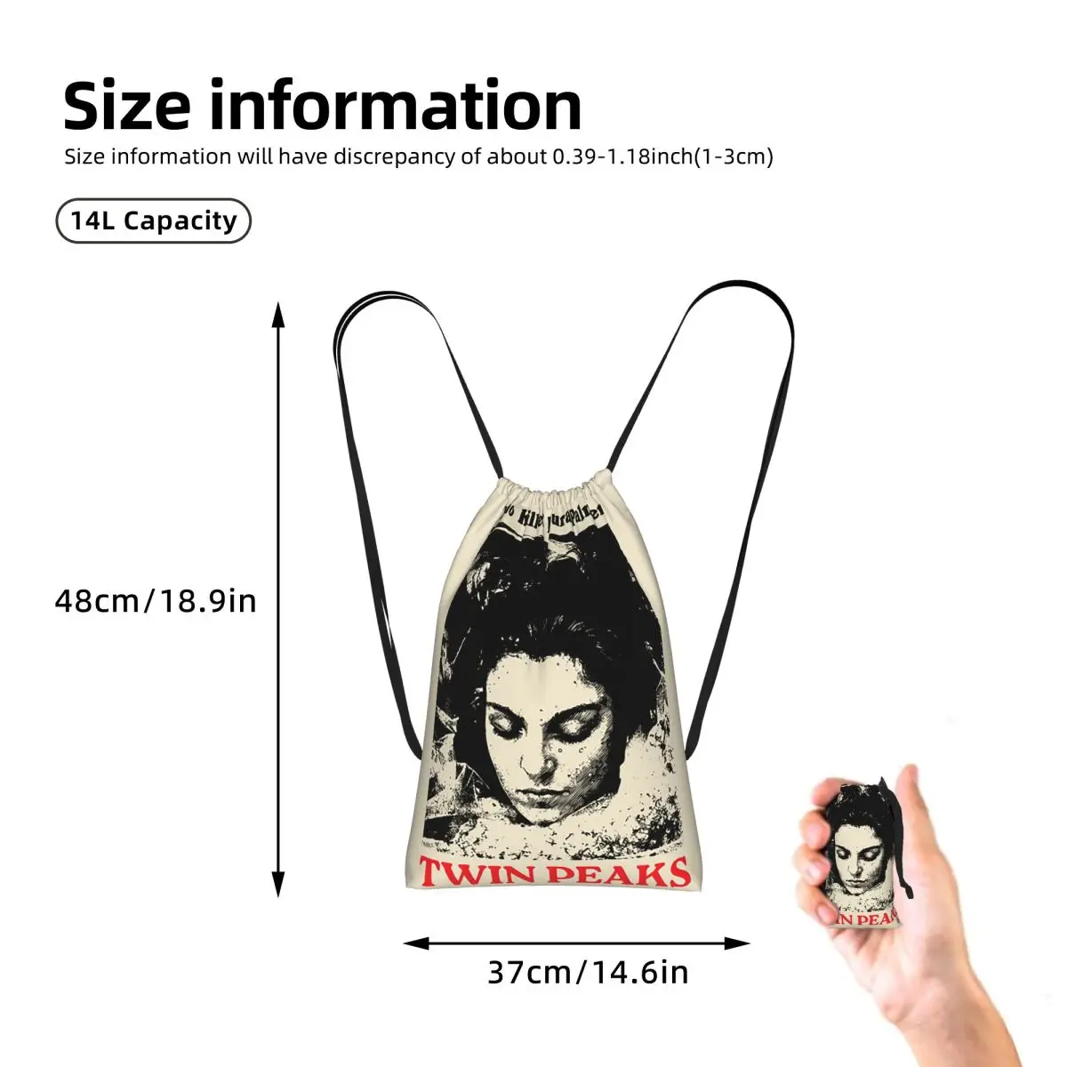 Twin Peaks Movie Who Killed Laura Palmer Drawstring Backpack hiking cycling Bag Lightweight Storage Drawstring Bag for Men Women