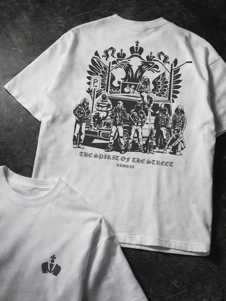 Men The Spirit Of The Street Russia Crew Car Eagle Crown Graphic T Shirt Street Gang Style Print Short Sleeve Cotton Casual
