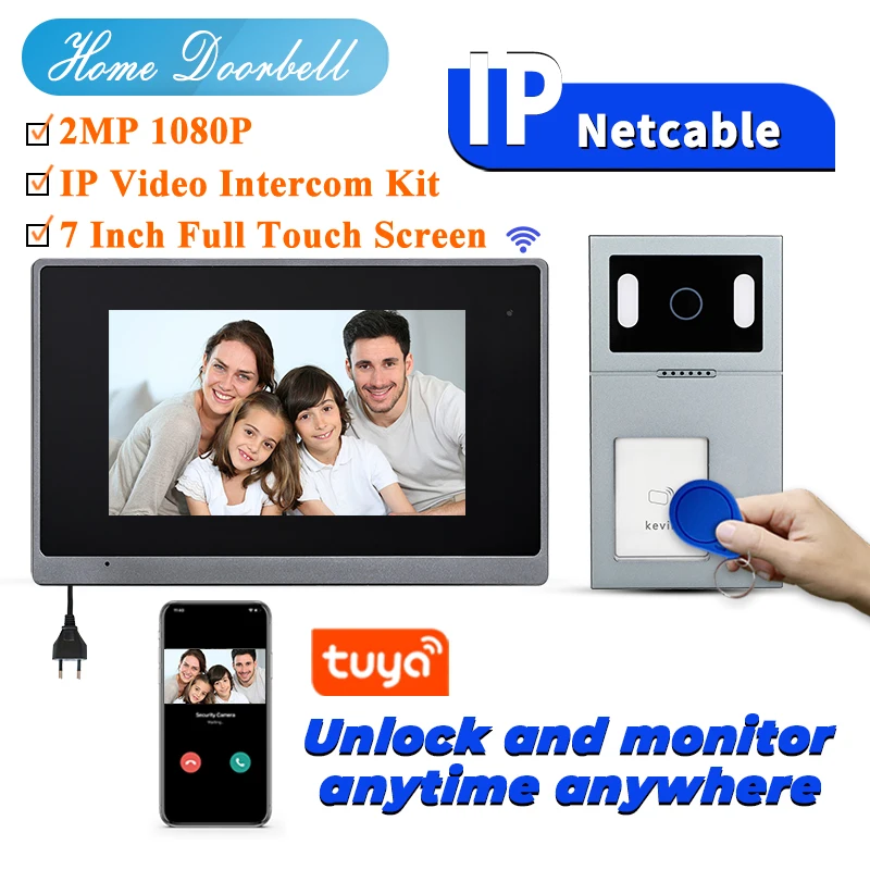 

UTP Cable Wired 2MP 1080P Intercom System With Monitor and Touch Panel Intercom Access Control TUYA WIFI Video Door Phones with