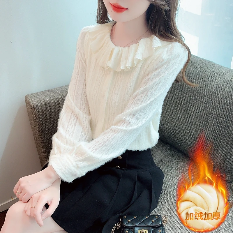 

Women's Long sleeved 2023 Winter New Doll Neck Plush Feeling Warm Inner Layup Bottom Shirt Top Long sleeved T-shirt