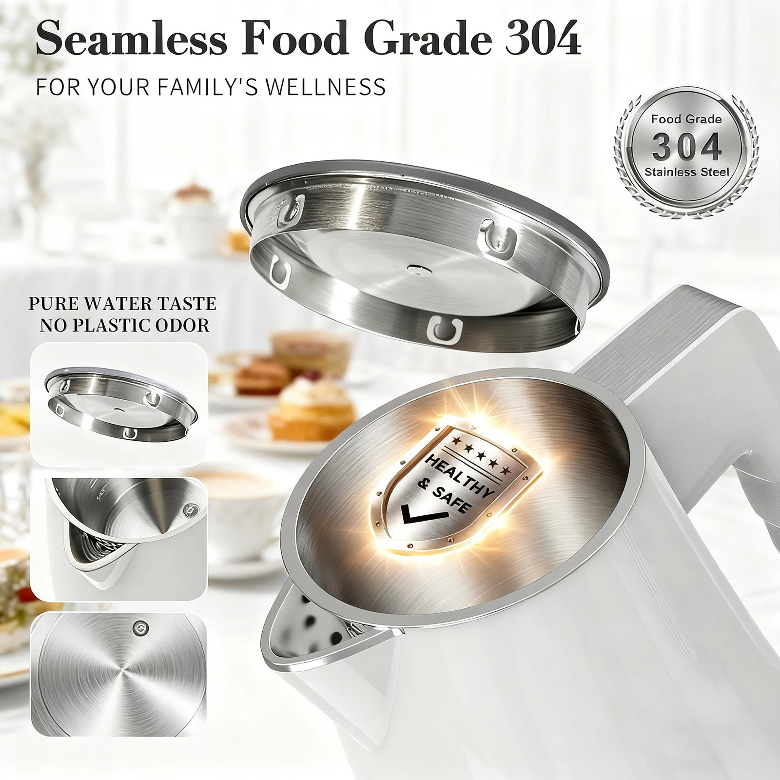 Modischer elektrischer Wasserkocher mit 5 Temperaturregelungen, 1,25 l, automatische Abschaltung, Kaffee- und Teekanne aus Edelstahl, Küchenhelfer