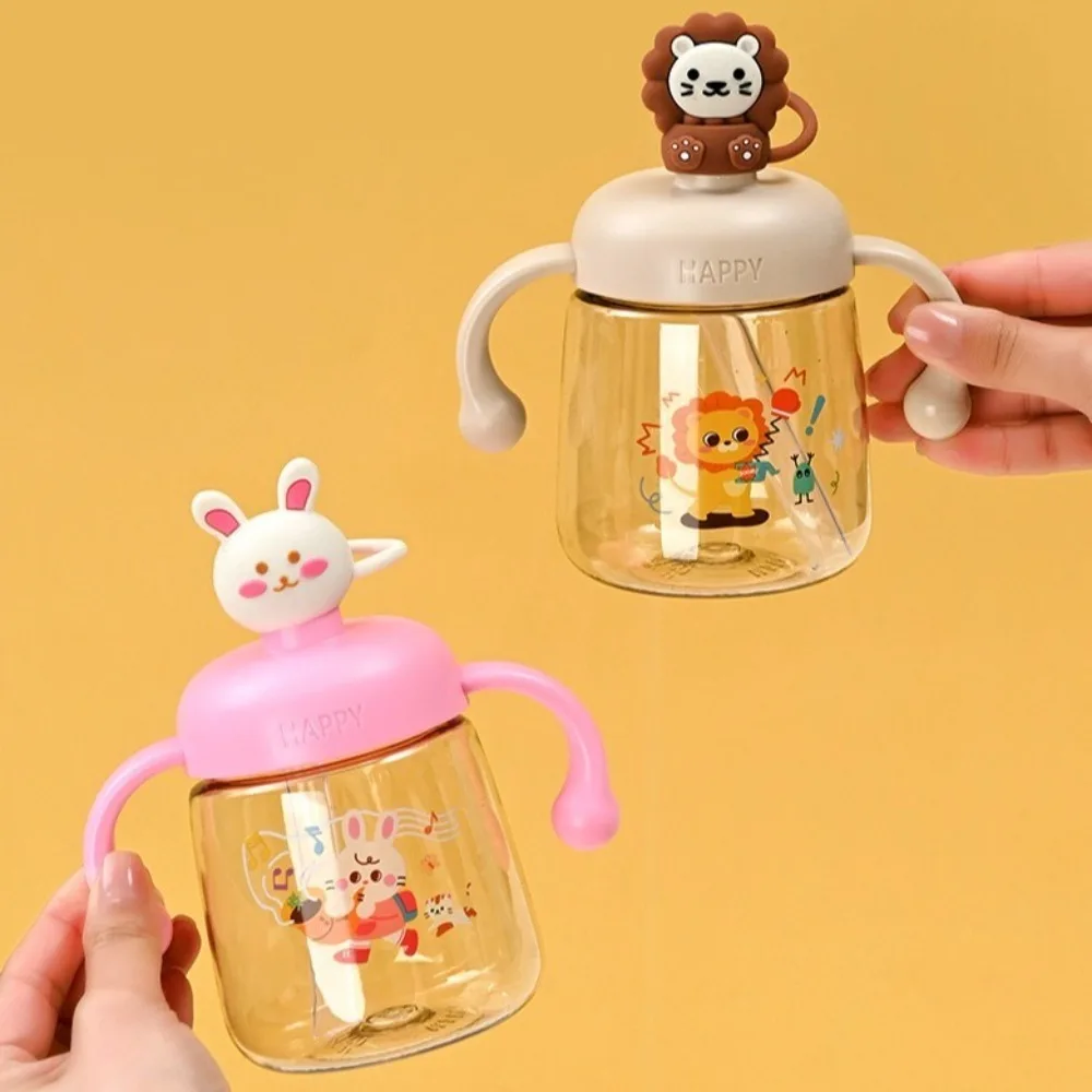 لطيف الكرتون الطفل زجاجة تستخدم في الرضاعة مع القش 350 مللي كوب شرب الطفل قطرة مقاومة واسعة عيار طفل كوب حليب في الهواء الطلق #3