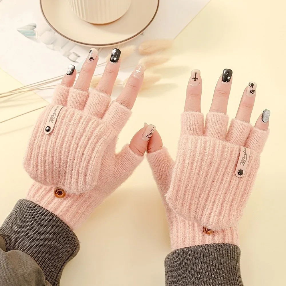 Touchscreen Knitted Wool Gloves Half-Finger Thickened Bicycle Riding Gloves Anti-Cold Fingerless Gloves Writing And Typing