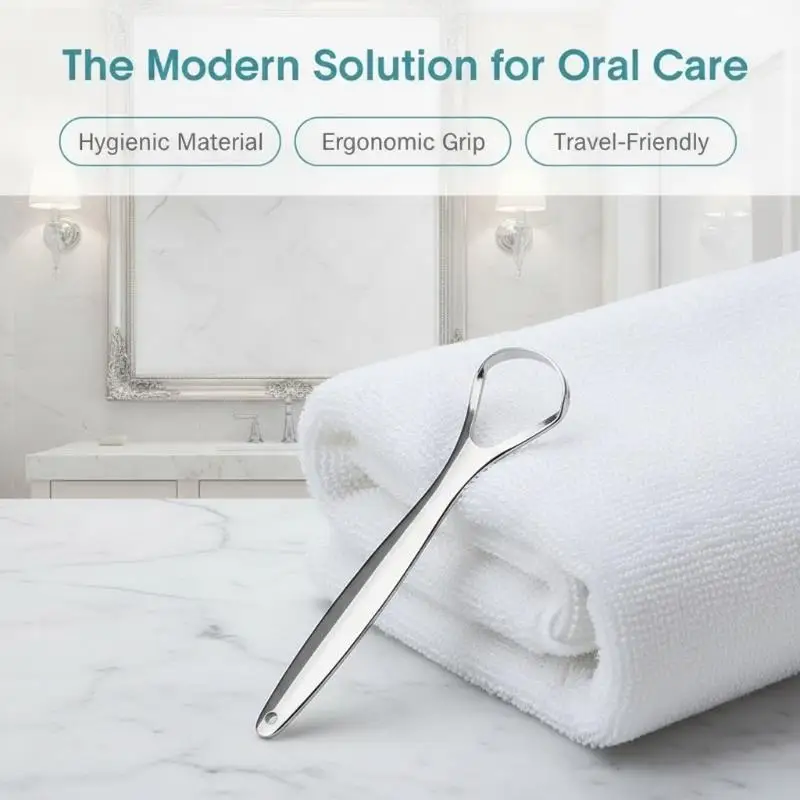 Tongue Cleaner Ergonomic Handle Reusable Stainless Steel Scraper for Fresh Breath Daily Oral Care Use