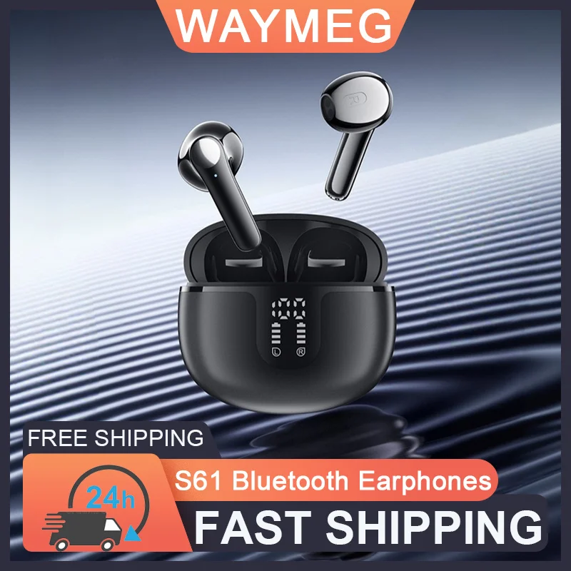 New S61 Earphones Wireless Bluetooth 5.3 Semi in Ear Headphones HiFi Stereo Dual HD Microphone Call Headset Sports Music Earbuds