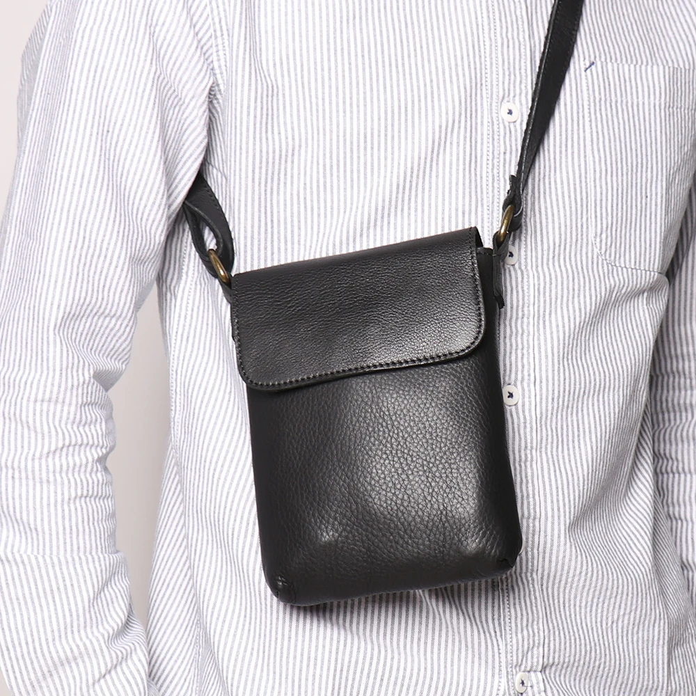 Damen Vintage Crazy Horse Leder Schultertasche, Rindsleder Handytasche, Messenger Bag, Verstellbarer Riemen, Reisetasche (Braun/Schwarz/Dunkelbraun) – Detail 10