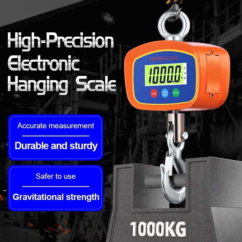 1000kg Digital Hanging Scale Precision Electronic Dual LCD Display Crane Scales Industrial Heavy Duty Alloy Hook Weigher Tools