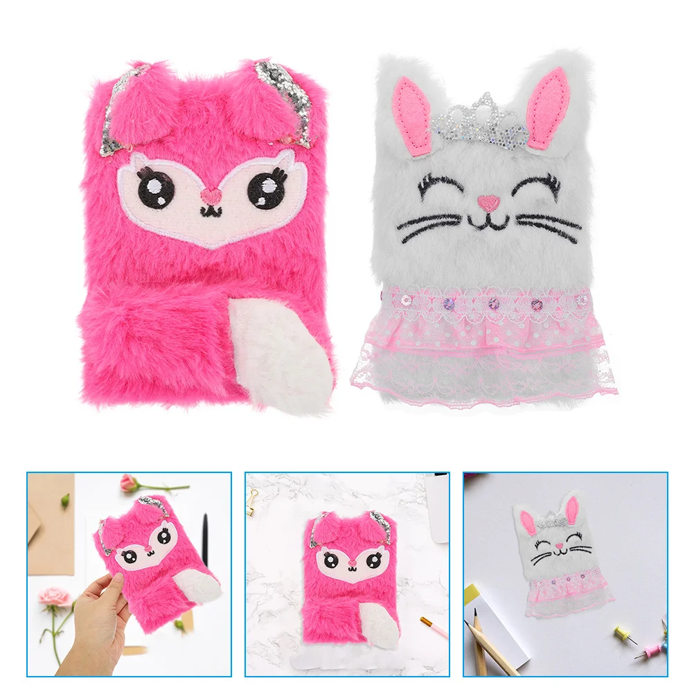 2 Pcs Mini Notebook Teen Girl Gifts for Kids 8-12 Diaries Girls Fox Small Easter Fuzzy Diary Paper Journal Child