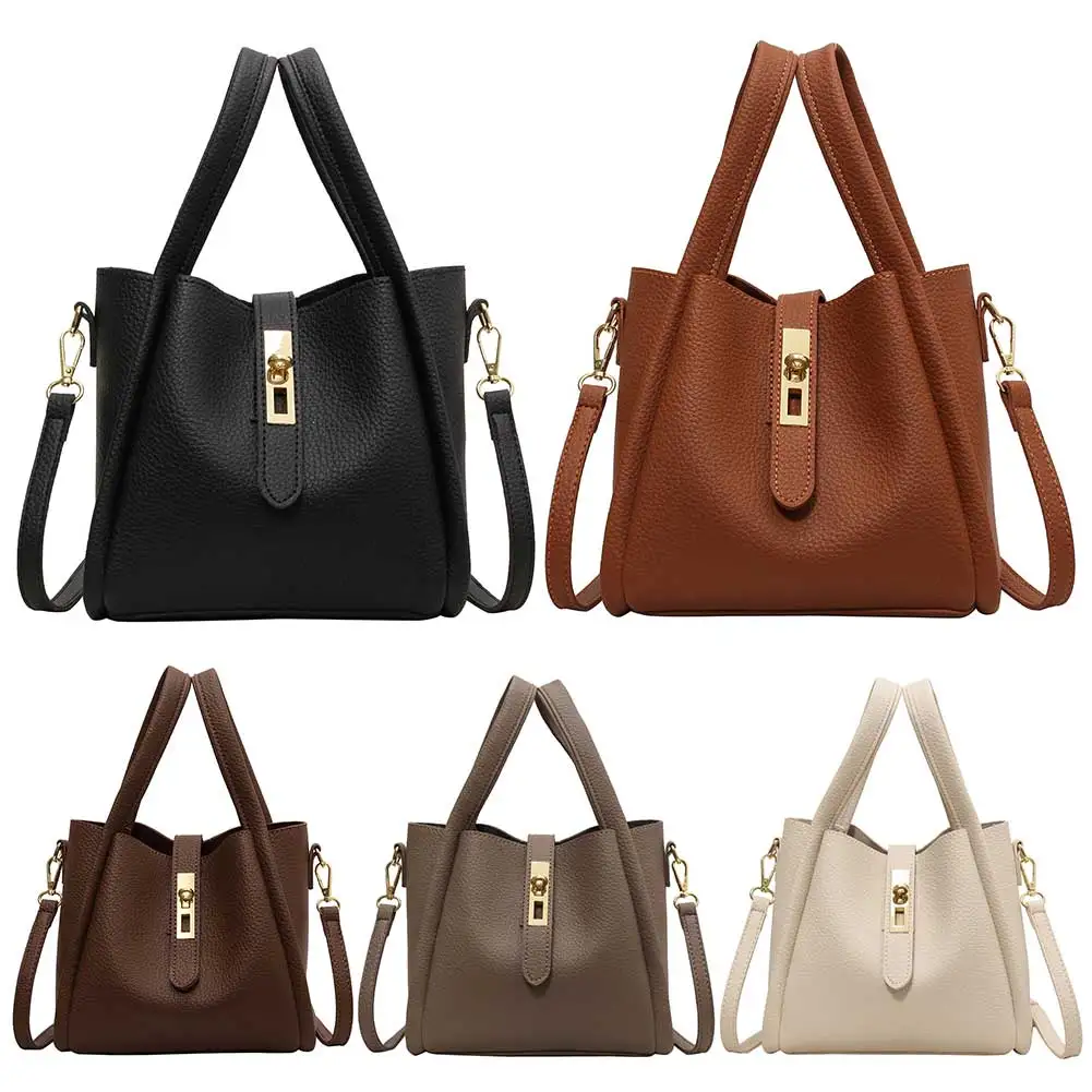 

2024 Trend Women's Bag PU Leather Handbag with Inner Bag Magnetic Closure Bucket Bag Double Handle Solid Crossbody Shoulder Bags