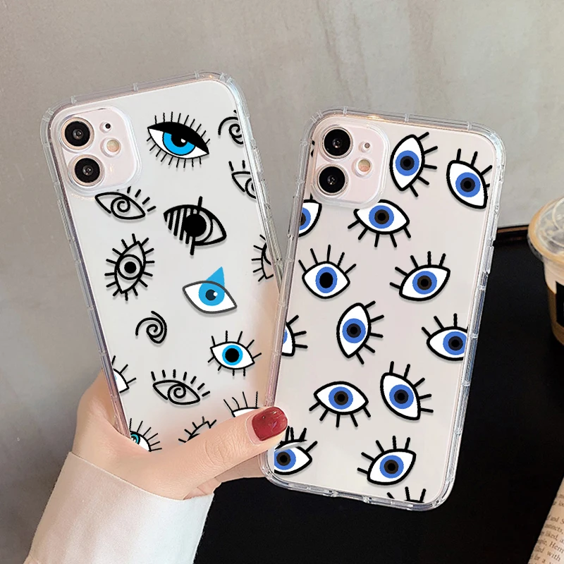 Lucky Eye Blue Evil Eye Print Phone Case For iPhone 15 14 12 13 11 Pro Max XR X XS MAX SE 7 8 Plus Cover Clear Shockproof Fundas