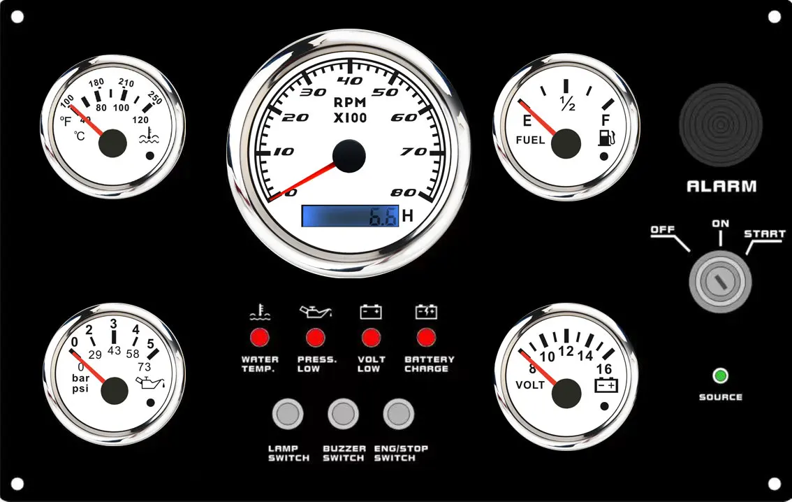 Multi-function Diesel Engine Instrument Marine Gauge Panel Assembly With 5 Gauges 12V/24V For Boat Marine