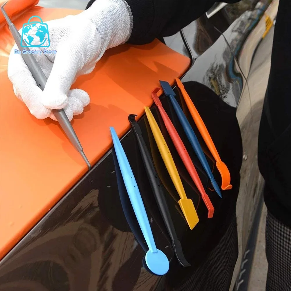 7PCS Car Wrap Vinyl Magnetic Squeegee Scraper Kit Carbon Tool Film Car Tint Micro Wrapping Window Stick Set Fiber Sticker Q2N0