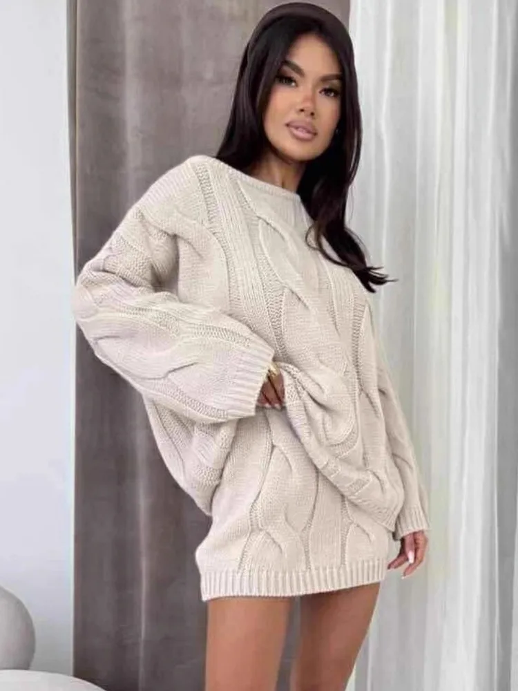 

Женские комплекты из 2 предметов, Новое поступление 2025, осенне-зимние одинаковые комплекты, вязаный свитер с длинными рукавами, топ и юбка, костюмы, одежда