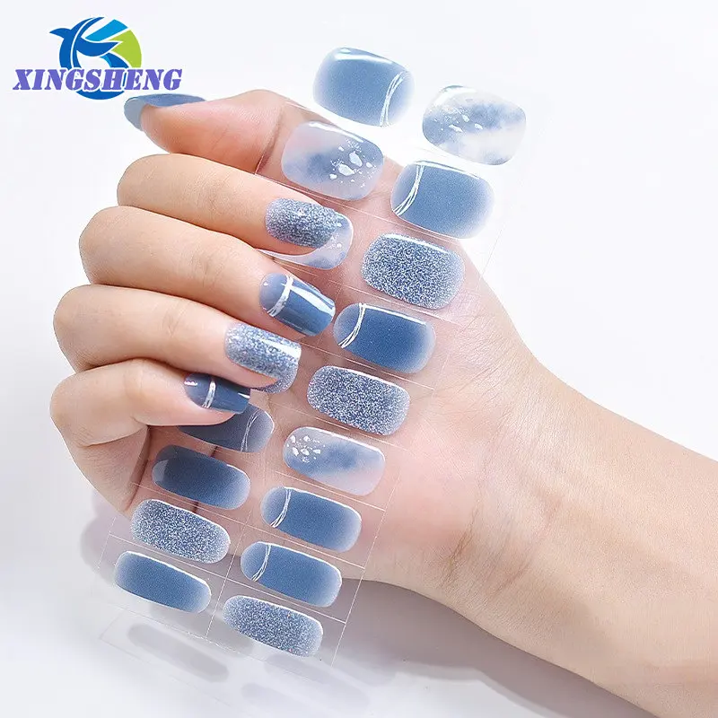 

1 Sheet Korean Semi-cured Gel UV Nail Stickers Blue Style Design Spring Nail Art Manicure Women Lacquer Strips On Nails Decals