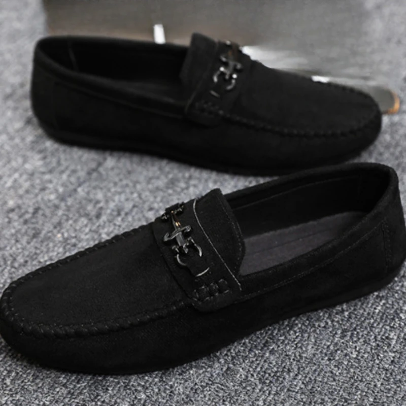 Men\'s Loafers Leather Suede Loafers Flat Moccasins Men Shoes High Quality Comfortable Breathable Slip on Shoes