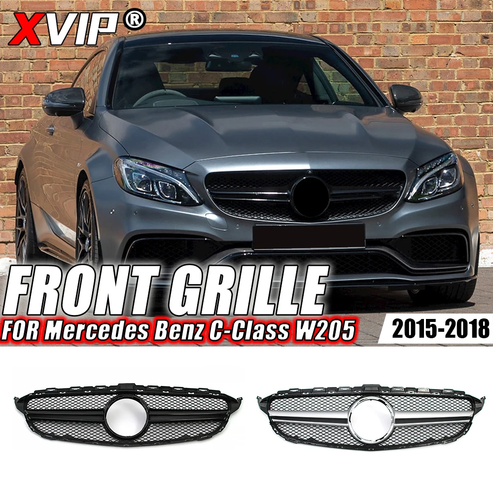 

XVIP Chrome Black Diamonds Style Front Bumper Grille For Mercedes Benz C-Class W205 15-18 C180 C200 C300 GTR Style Racing Grille