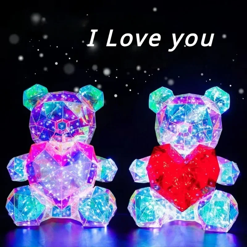 Led Light Up Teddy Bear Romantic Surprise Bear Lamp Colorful Red Heart Bear Girls Birthday Valentine\'S Day Xmas Christmas Gift