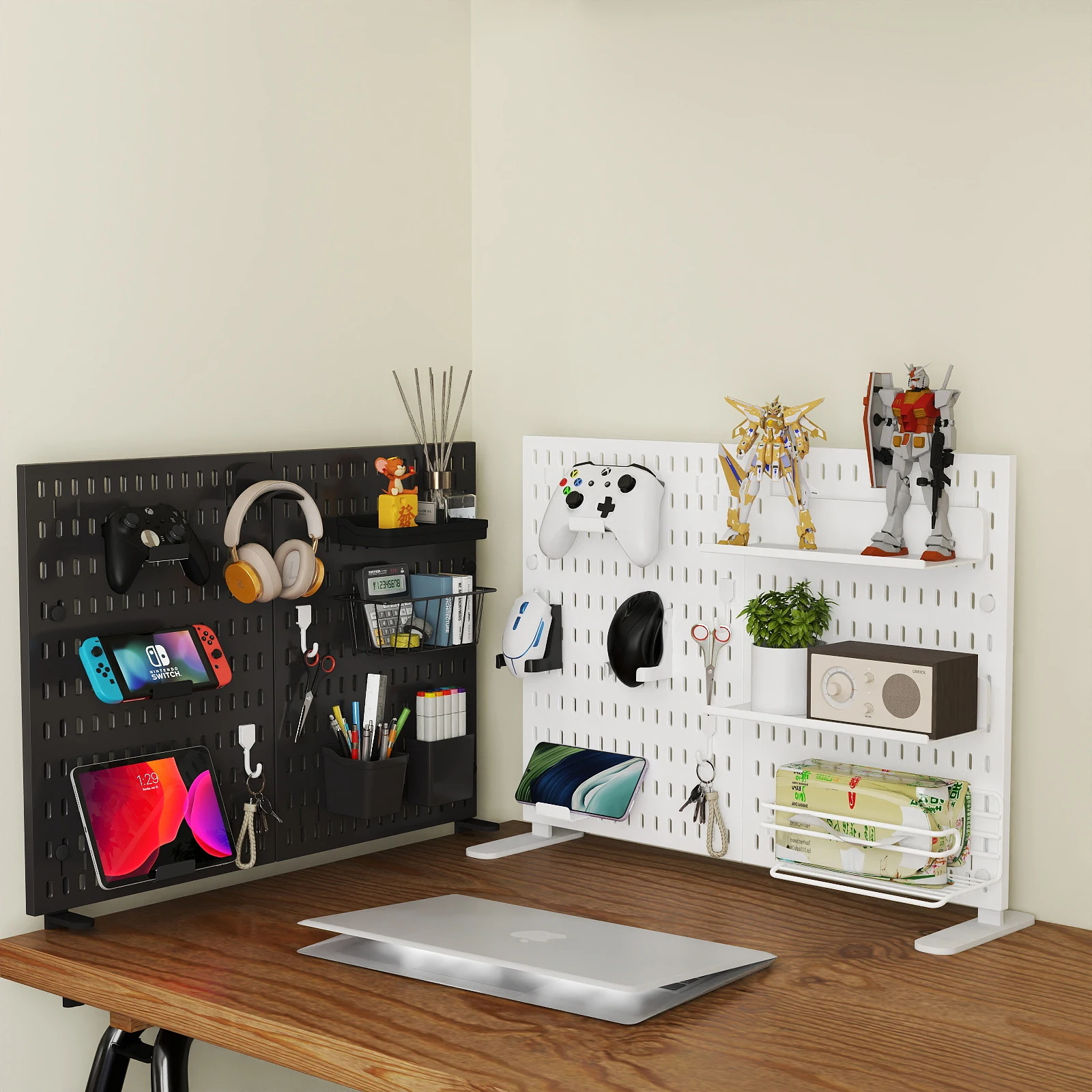 Desktop Storage Pegboard for Home & Office Shelves. Many Accessories for Free Combination as Decor.