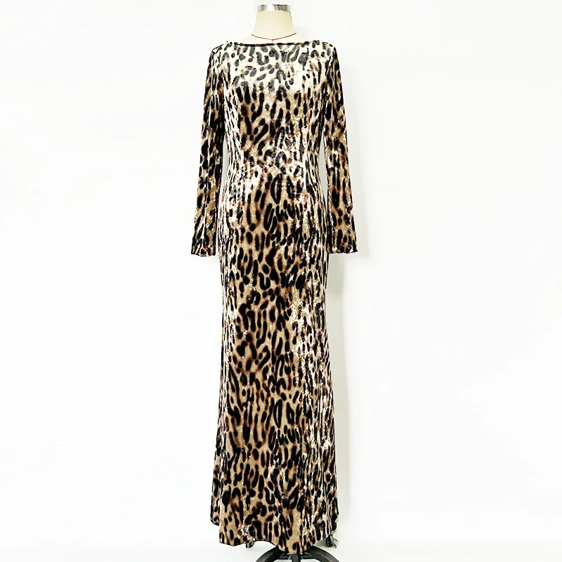 Velvet Leopard Prom Dress Elegant Full Sleeves Sheath Long Party Gown Casual Hot Girl Formal Wedding Guest Birthday Robe