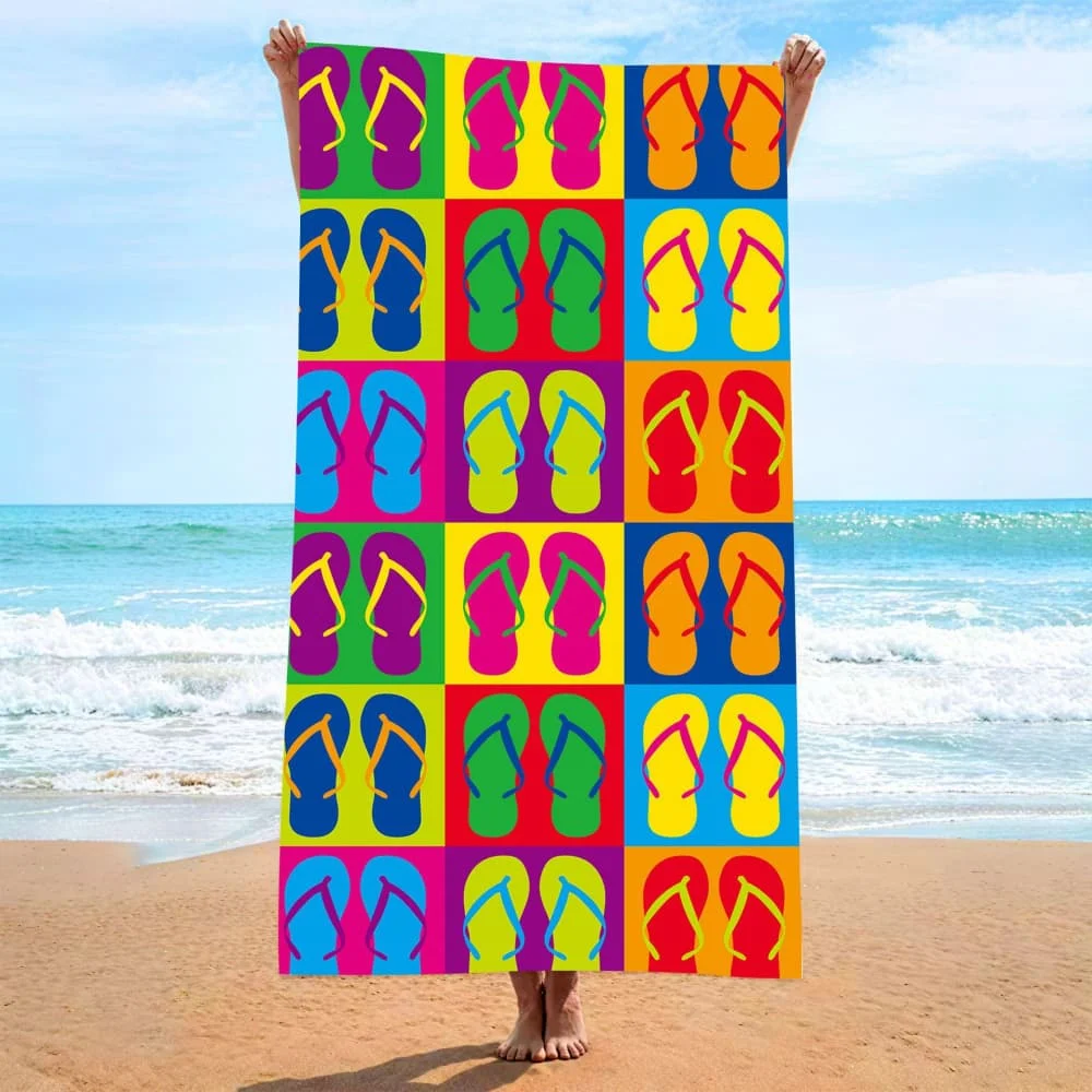 Colorful Pop Art Flip Flop Beach Towel Soft Microfiber Towel for Men Women Summer Beach Pool Camping Gym Yoga Travel
