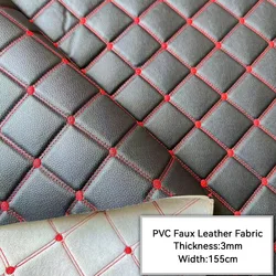 Rhombus Pattern PVC Artificial Leather Fabric Sponge Quilted Embroidered Faux Leather Upholstery Furniture Car Interior Decor