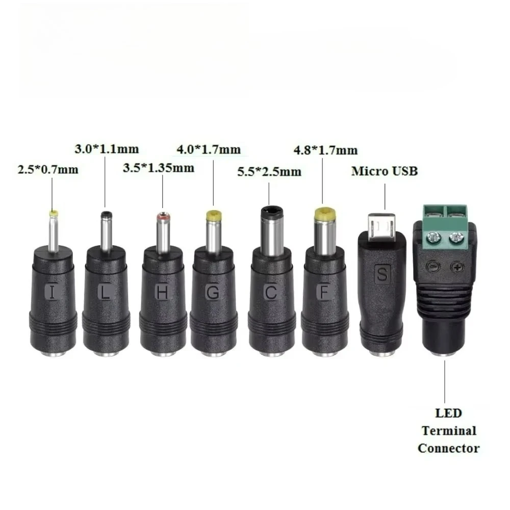 8Pcs Universal 5.5*2.1mm DC Power Plug 8-in-1 Multi-Function Power Adapter Set for CCTV, Router, Electronics