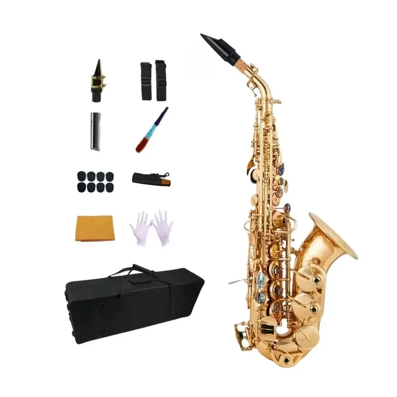 flat treble saxophone, gold lacquered finish, abalone shell buttons, Baekeland material
