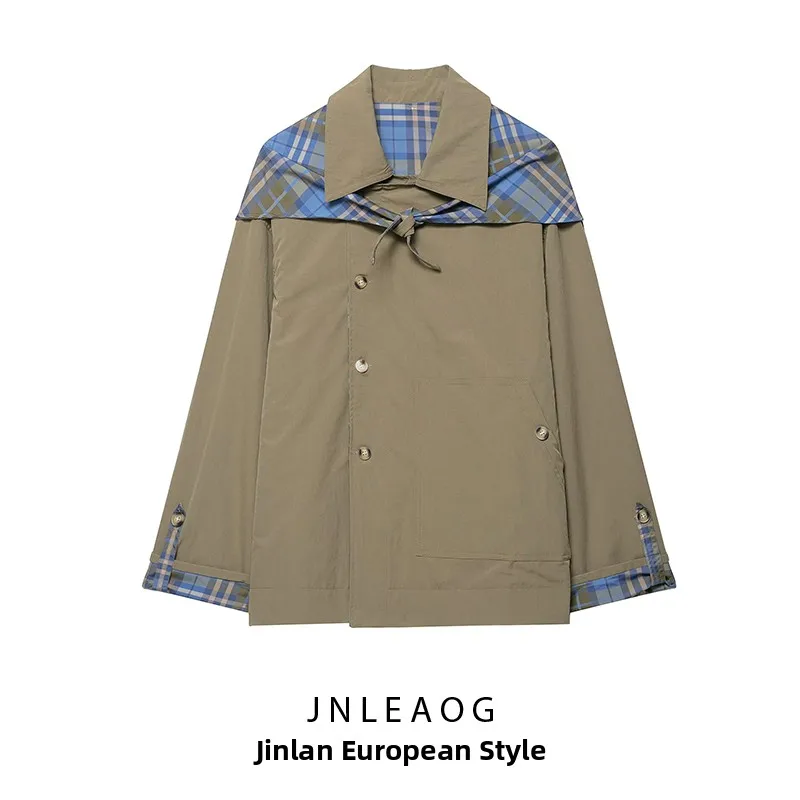 

Faionable Ретро Briti клетчатый двусторонний носимый шарф с воротником Jaet женский осенний новый Sle из полиэфирного волокна Long Sve