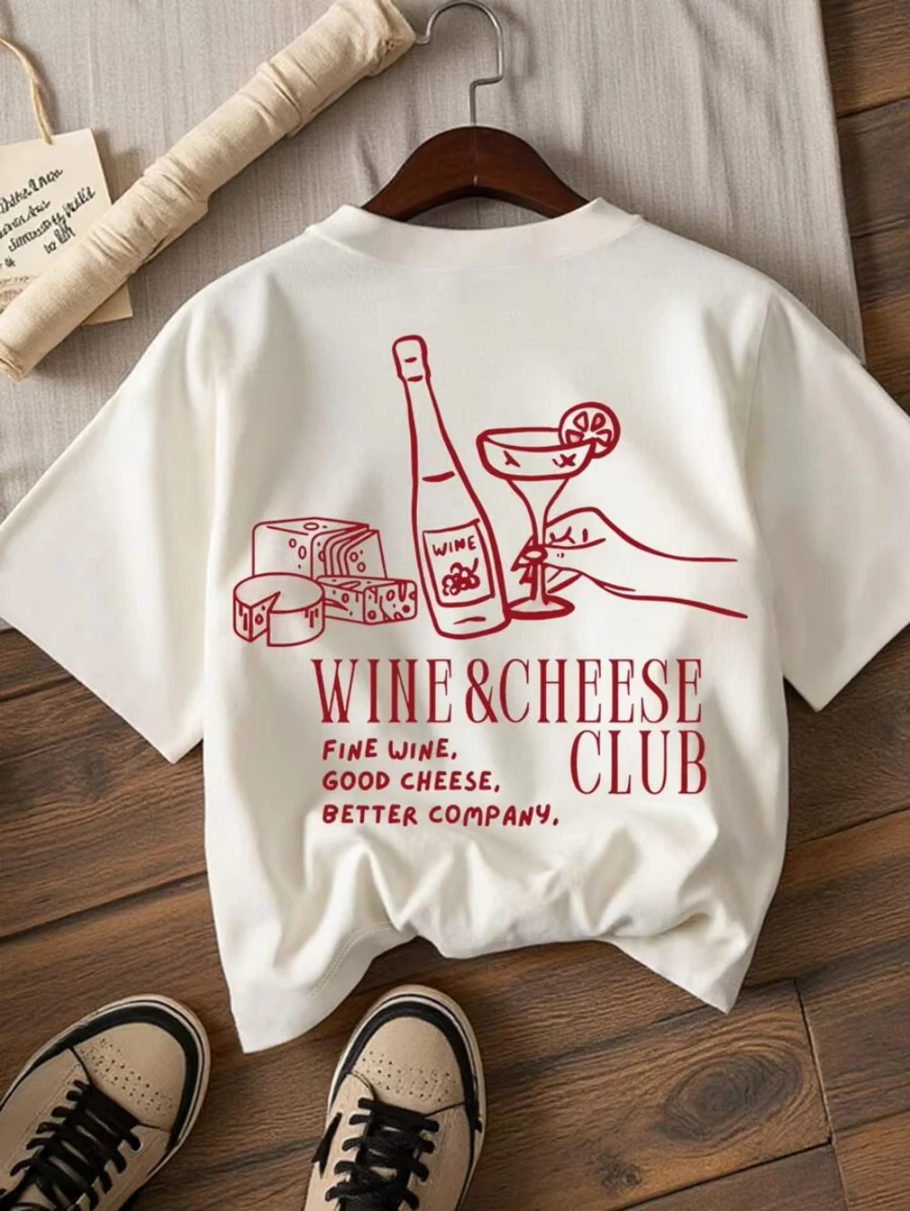 

Women's Wine And Cheese Club Pattern Y2k Round Neck T-Shirt Summer Spring Short Sleeves