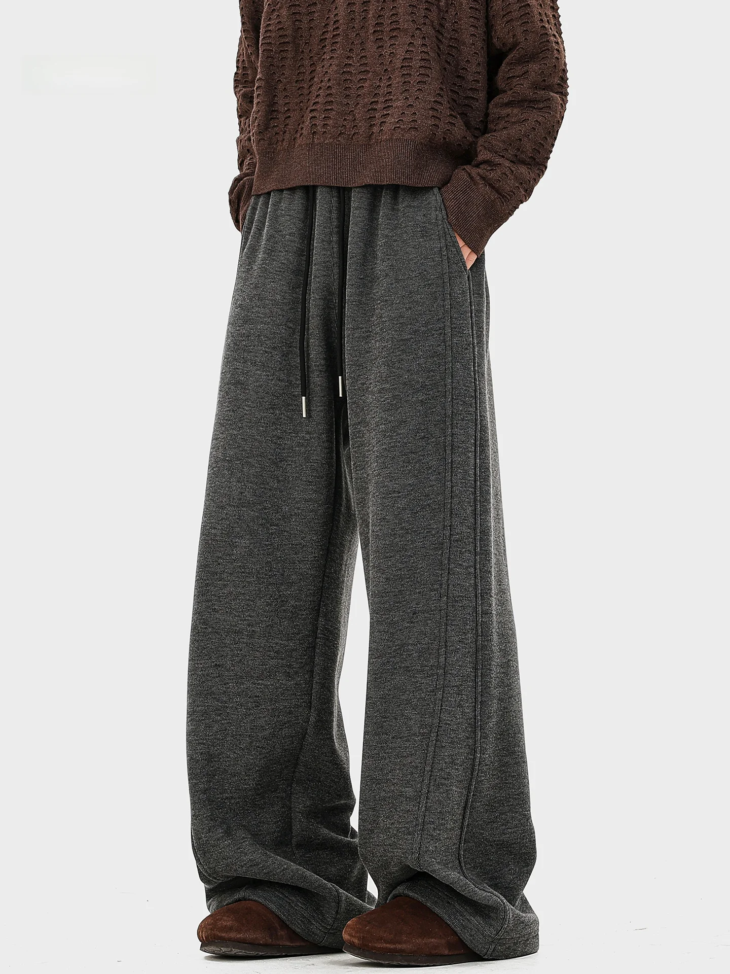 

Thiened Fce Winter Straight Leg Men's Sweatpants Casual Trousers with Knife Pleat Design And Warmth for Cold Weather