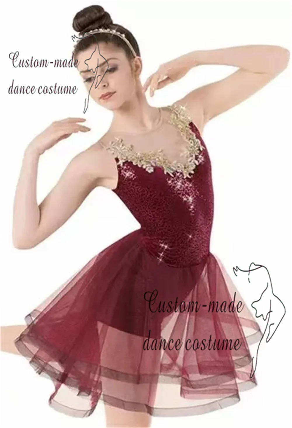 豪華なヘビーレースフラワーチュチュドレスシャンパンダンスコスチューム女の子用