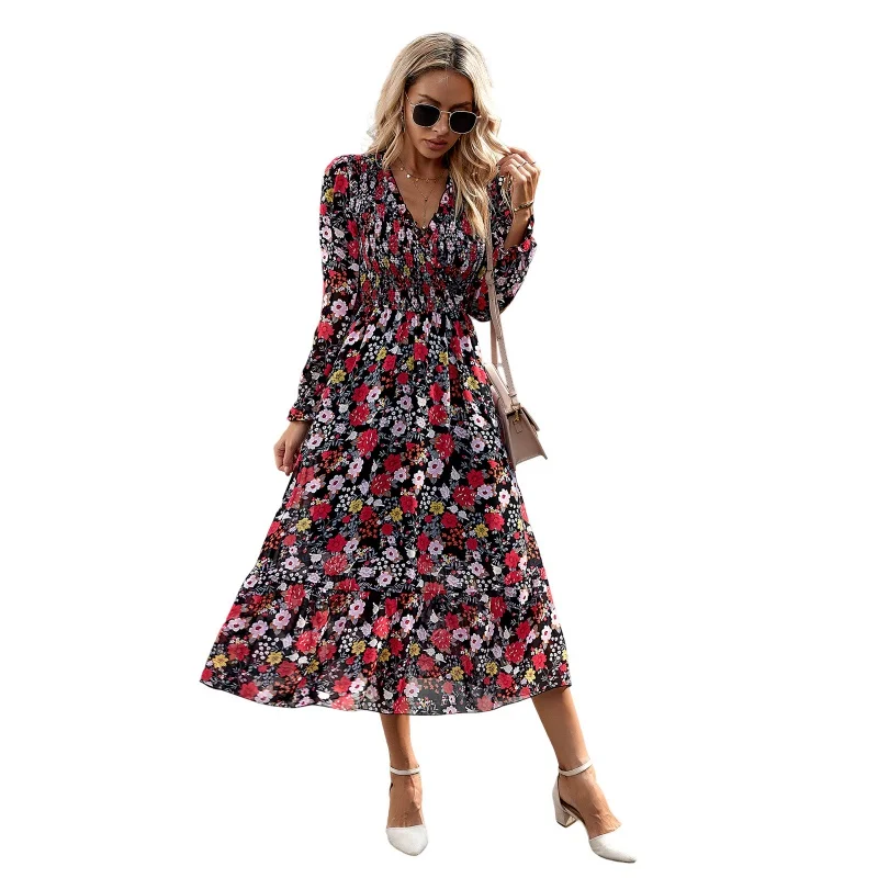 DY-Printed Dress with Temperament, Elegant, Independent Station, Autumn