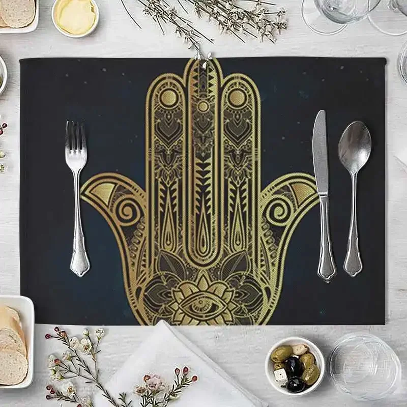 Mandala Sun And Moon Pattern Placemat Bohemia Hippie Linen Table Mats 45X32cm Nordic Western Placemat Cup Mats Drink Coaster