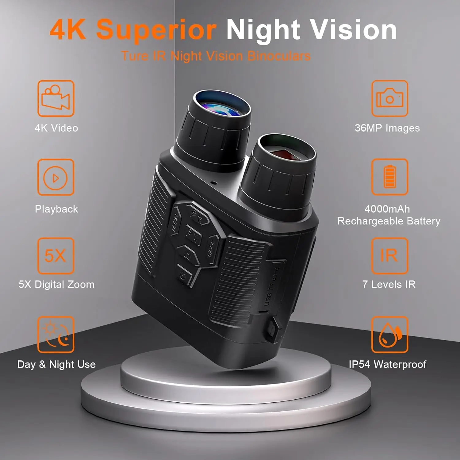 Rechargeable Night Vision Binoculars with Digital Infraed Night Vision - Included 32GB TF for Media Storage -Perfect for Adventu