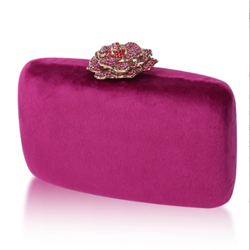 

2025 New Women Velvet Evening Bags Banquet Clutch With Chain Diamond Flowers Party Dinner Purse 5 Colors Drop Shipping