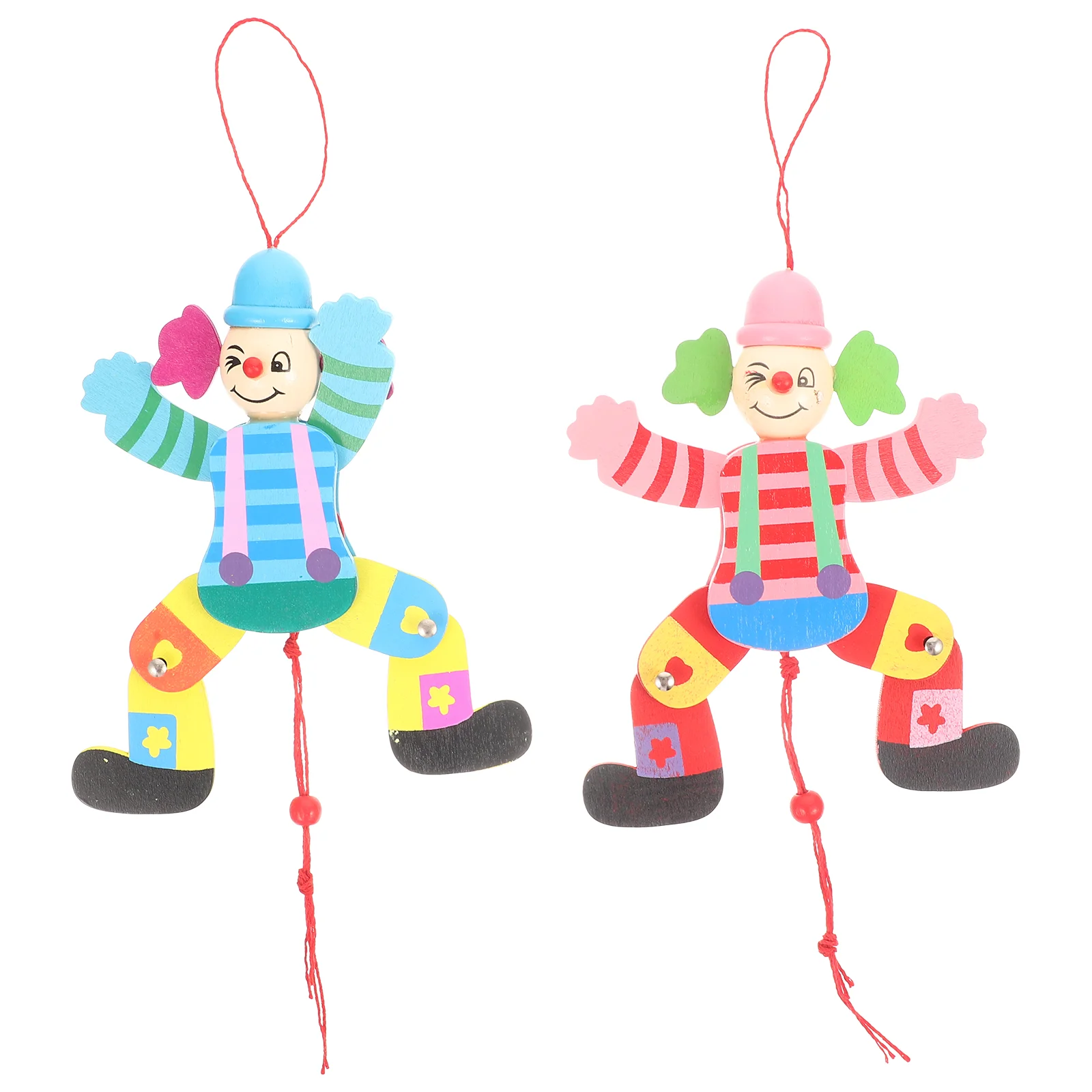 

2 Pcs Cartoon Clown Toy Pull Line Puppets Kids Marionette Wooden Marionettes The