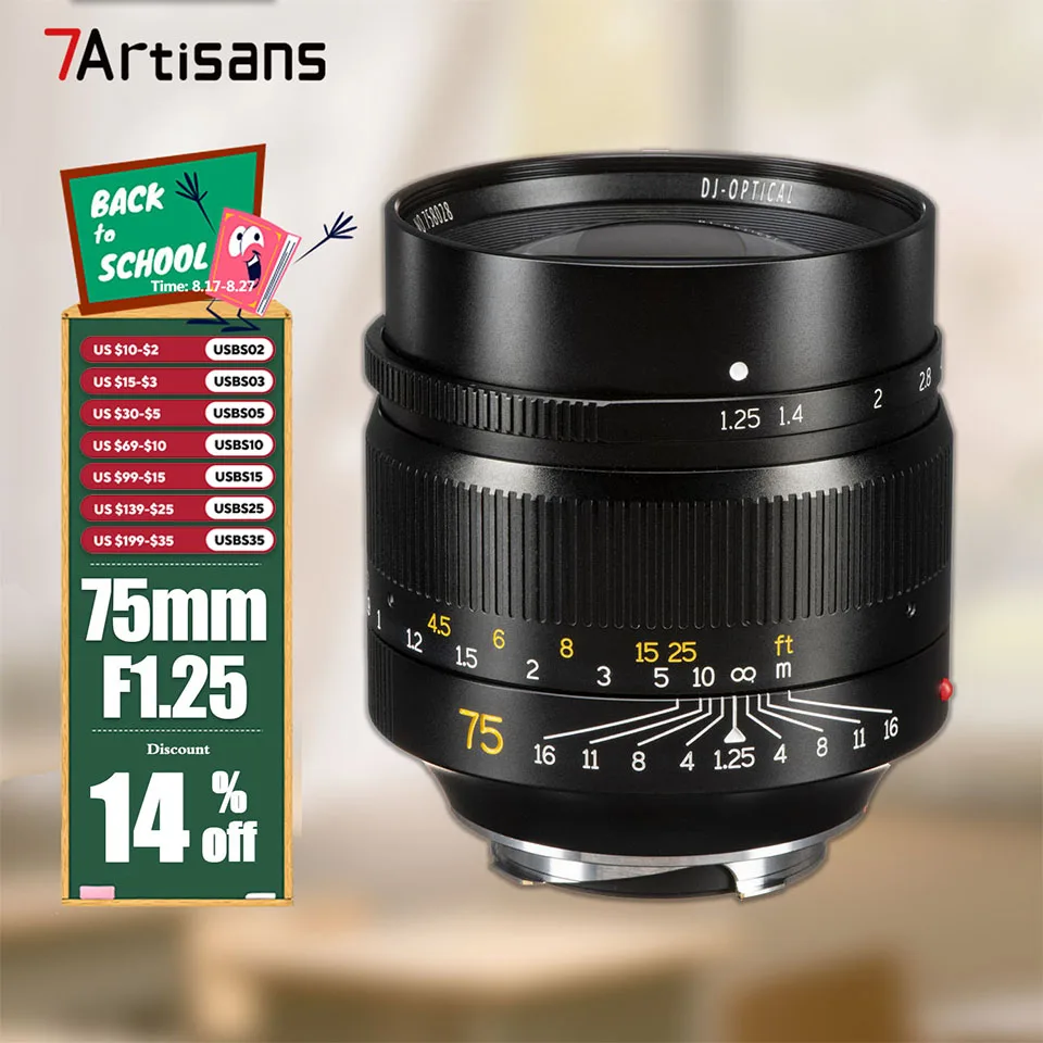 

7artisans M 75mm F1.25 Full Frame Large Aperture Lens for Camera Portrait Photography with Leica M Mount M2 M3 M4 M5 M6 M7 M8