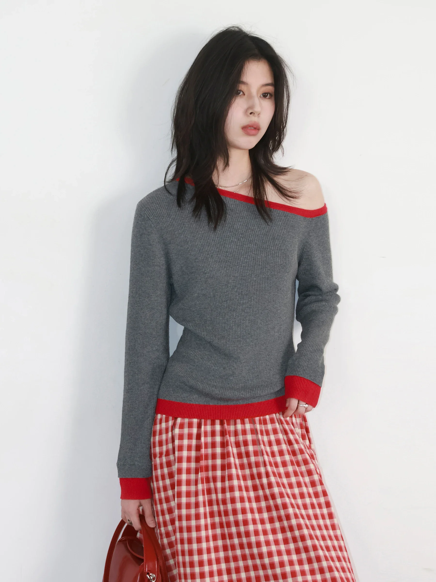 CHIC VEN Moda Donna Maglioni Casual Spalla inclinata Patchwork Maglia Maglioni Pullover femminile Design Top Primavera Autunno 2025