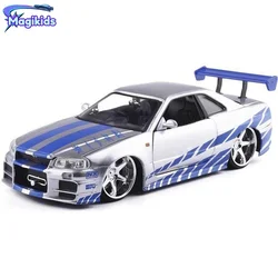 Jada-男の子と女の子のための金属合金車,おもちゃのコレクション,日産,ジャンダ,1:24,r34,小型車,子供のためのギフト