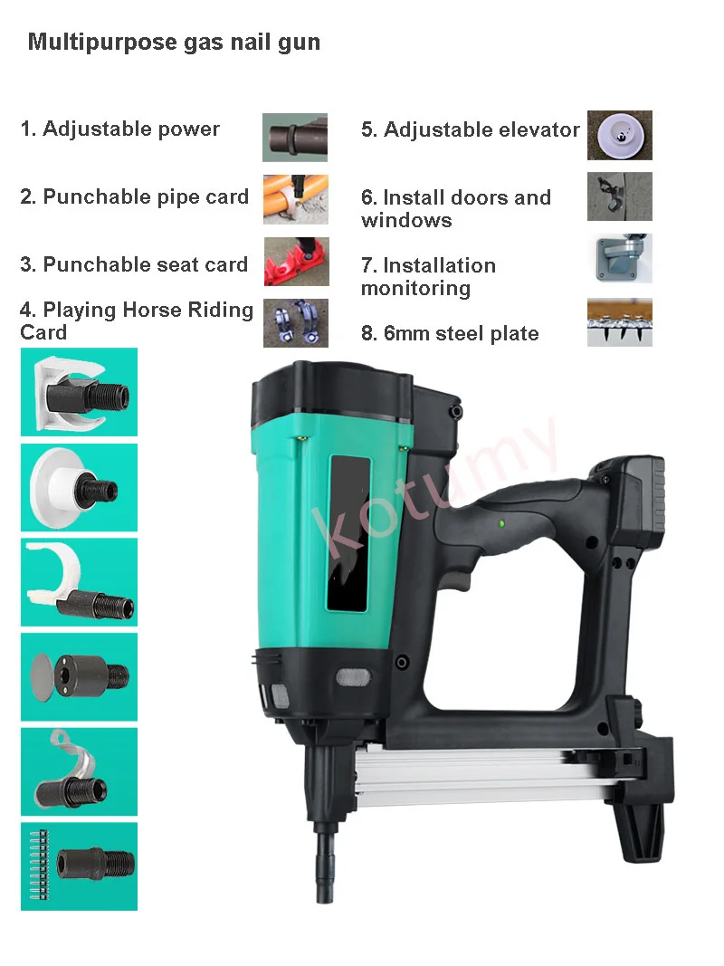 Pneumatic Nail Gun Lithium Battery Gas Nail Gun Steel Air Stapler Pneumatic Tools For Frame And Trunking With 6 Nozzles