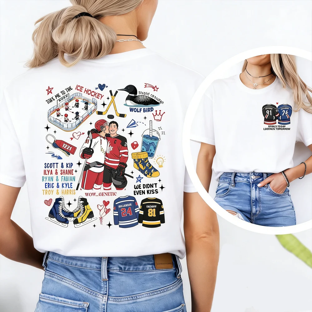Camiseta de hockey sobre hielo para mujer, camiseta gráfica con estampado de pareja romántica de hockey, camisetas inspiradas en Ilya Rozanov y Shane Hollander, regalo para fanáticos de la literatura
