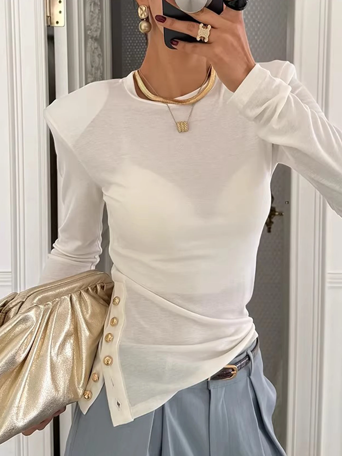 

Женская облегающая футболка с длинным рукавом и круглым вырезом, базовый слой, новинка весны, корейская версия, для повседневной носки