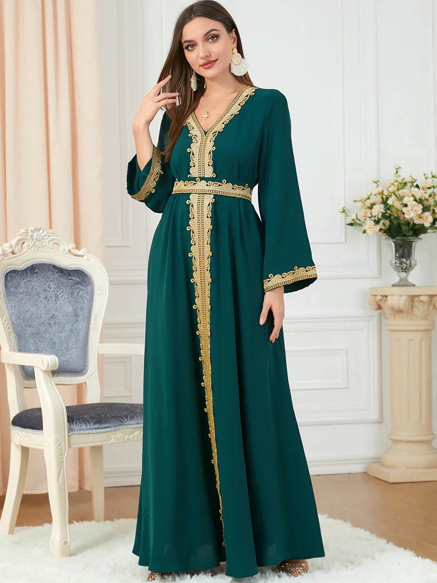 Jalabiya-Abaya Muslim Dresses for Women, Embroidery Party Dress, Ethnic Long Robe, Kaftan Robe, Eid Print, Ramadan, Autumn