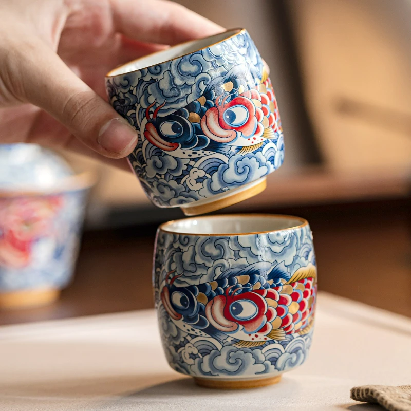 

Chinese Retro Dragon Fish Ceramic Tea Cup Creative Master Cup Ceramic Kung Fu Tea Set Single Cup Teacup Household Drinkware New