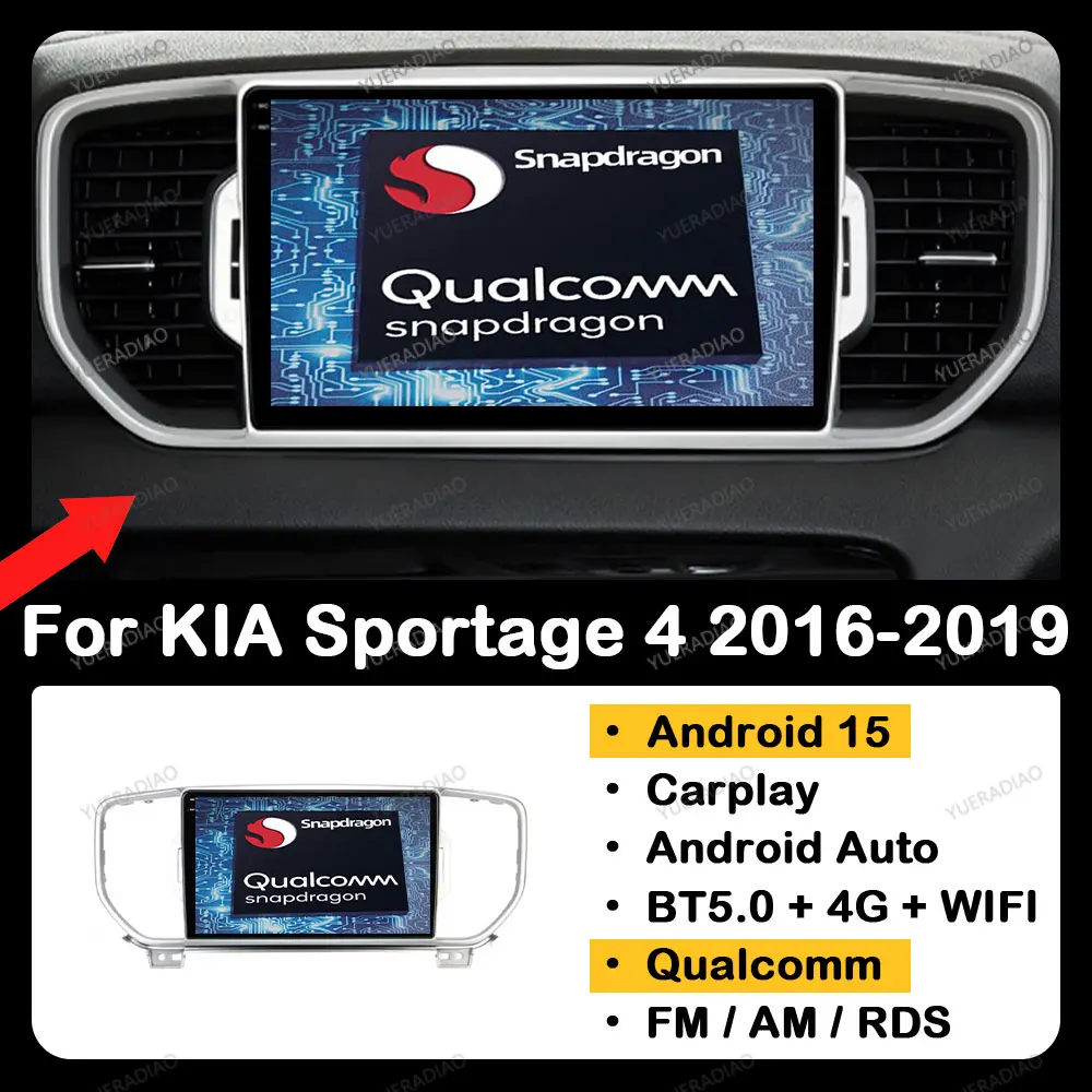 

Android 15 Qualcomm Car Radio For KIA Sportage 4 2016 2017 2018 2019 Wireless Carplay Auto Multimedia Video Player 4G WIFI QLED
