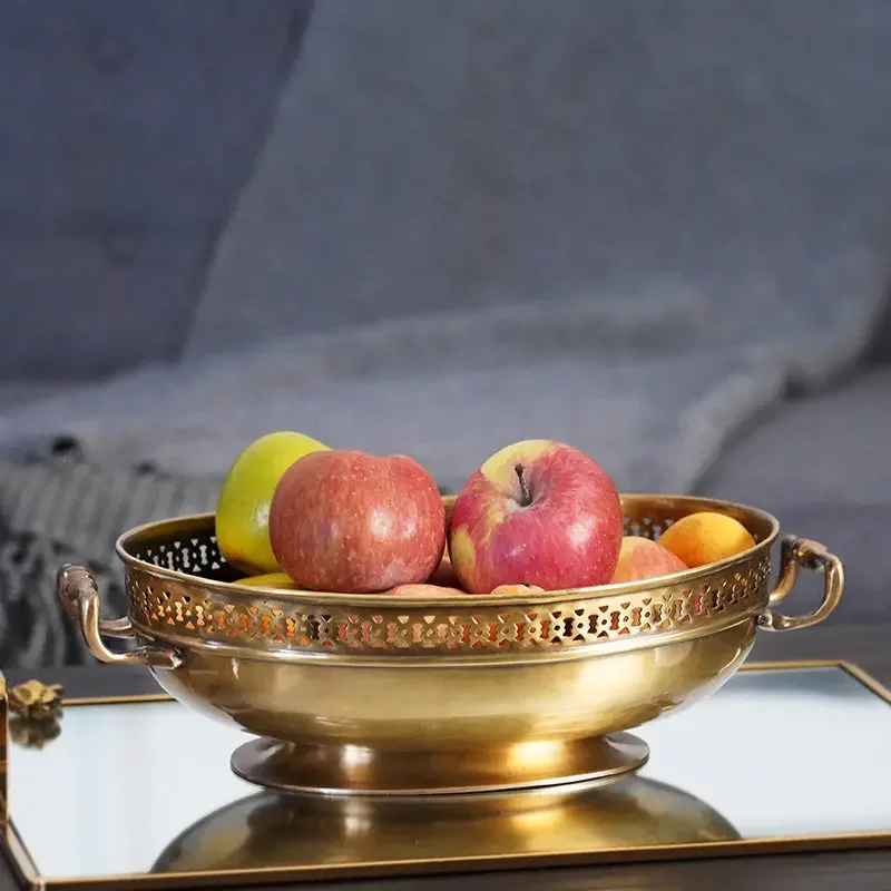 Brass oval handle fruit plate fruit basket luxury European large fruit bowl decorative storage